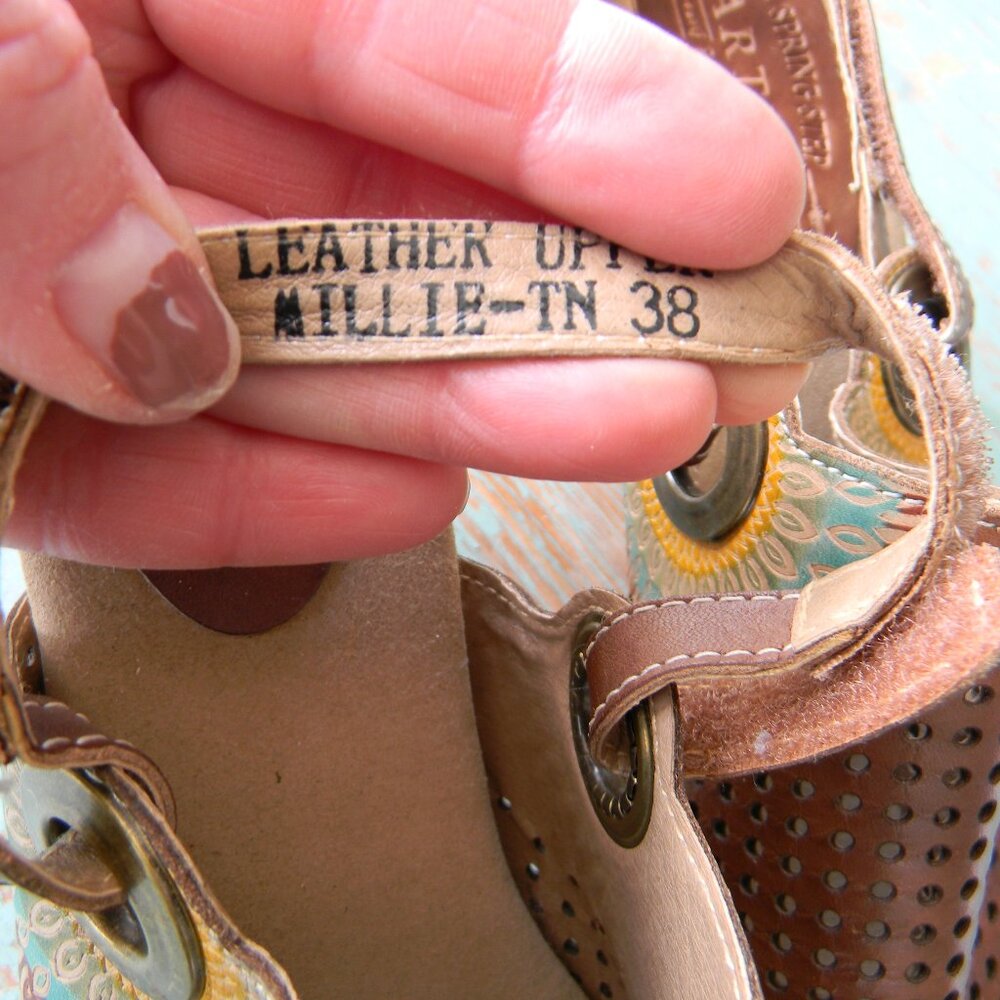 L'Artiste by Spring Step  ARTISAN BOHO PERFORATED FLORAL DETAIL LEATHER HEELS 38 - Picture 5 of 7